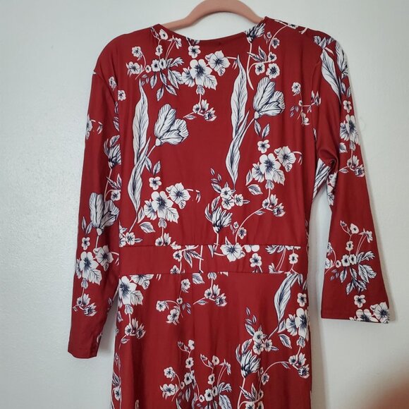 Women's Dress Size XXL Floral Burgundy Faux Wrap Soft - Picture 5 of 8